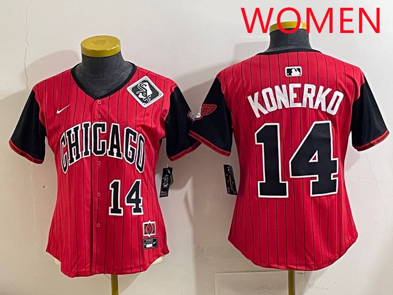 Women 2025 Chicago White Sox #14 Konerko Red Stripe Joint Name Nike MLB Jersey style 7->women mlb jersey->Women Jersey